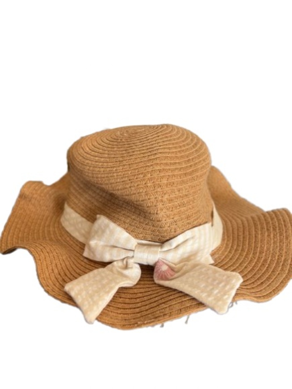 Brown Straw Floppy Sun Hat with Cream Bow